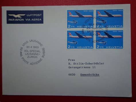 Lettre Brief Flugpost Vol Sp Cial Block Lausanne Zurich Kaufen