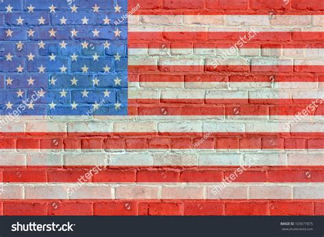 Painted On Bricks American Flag Illustration With An Old Retro Look