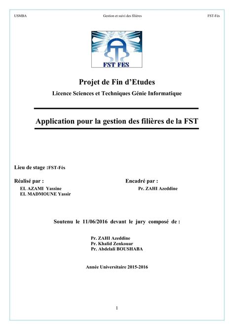 Bibliothéque Fst De Fès Application Pour La Gestion Des Filières De