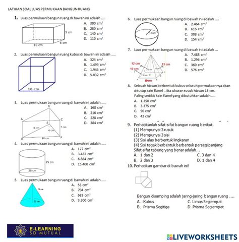 Matematika Kelas 6 Luas Permukaan Bangun Ruang Worksheet