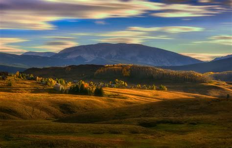 Wallpaper Autumn Forest The Sky Clouds Light Mountains Hills