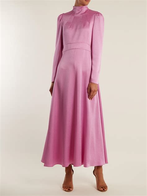 Valentino Long Sleeved Hammered Satin Dress In Pink Lyst