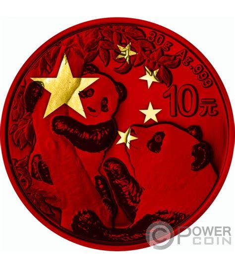 PANDA Chinese Flag Space Red Monnaie Argent 10 Yuan China 2021