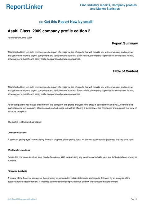 Asahi Glass 2009 Company Profile Edition 2