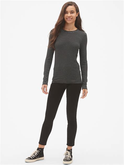 Ribbed Long Sleeve Stripe Crewneck T Shirt In Modal Gap