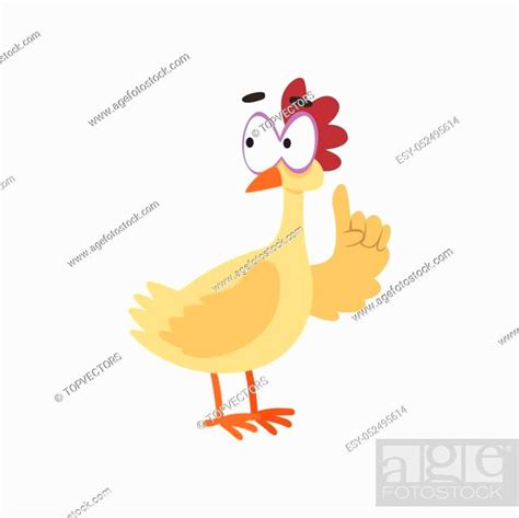 Funny Hen With Raised Index Finger Comic Cartoon Chicken Bird