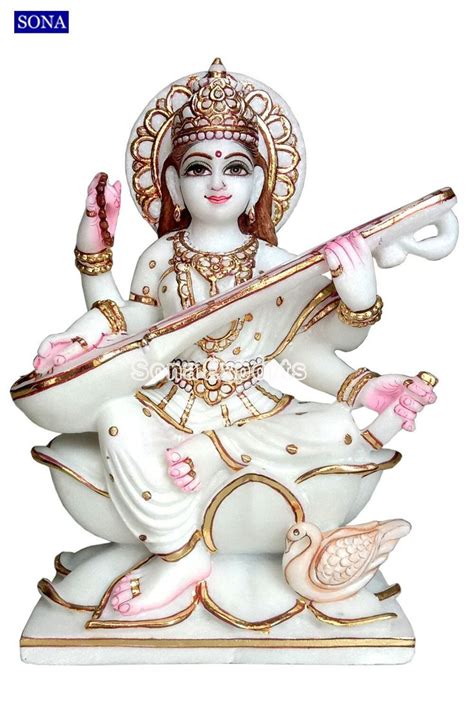 White Marble Saraswati Statue Idols Sculpture Moorti Goddess Saraswati