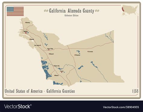 Map alameda county in california Royalty Free Vector Image