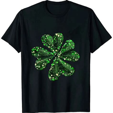 Comio Glitter Four Leaf Clover T Shirt St Ptricks Day Womens Shirt