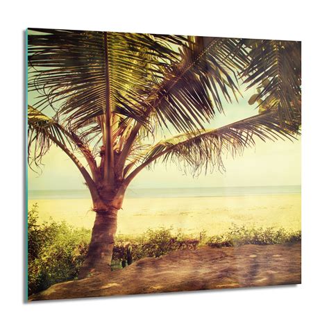 ArtprintCave Palma plaża niebo obraz na szkle na ścianę 60x60 cm