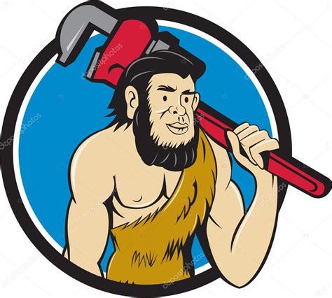 Neanderthal Caveman fontanero llave inglesa círculo dibujos animados 2023