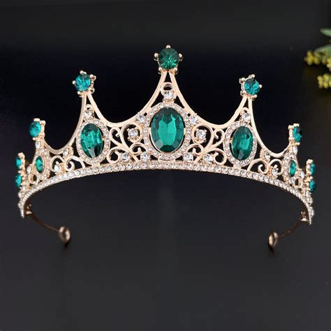 Tiara Dorada Con Piedras Verdes Novias Y Quincea Eras Novias Y