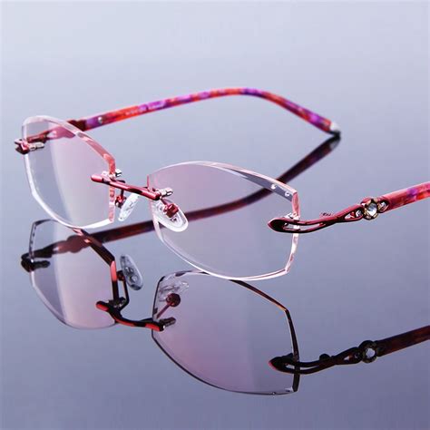 Rimless Reading Glasses Woman Rhinestone Presbyopia Eyeglasses Womens Red Frames Glasses Female