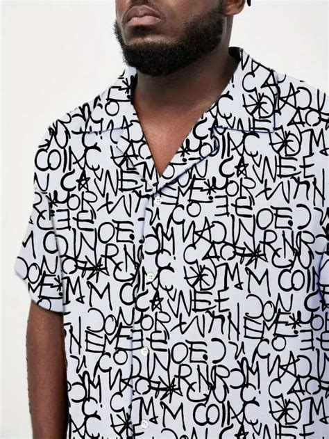 Plus Size Mens Full Body Alphabets Graphic Print Shirt Temu