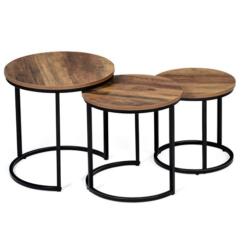 Tables Basses Rondes Gigognes Industrielles Bois Fonc Dayton Id Market