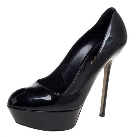 Sergio Rossi Black Patent Leather Peep Toe Platform Pump Size Sergio