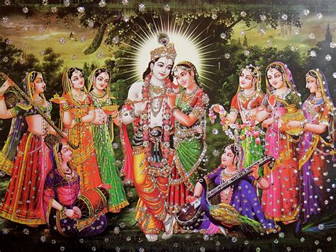 Radha Krishna With Gopinis Glitter Poster