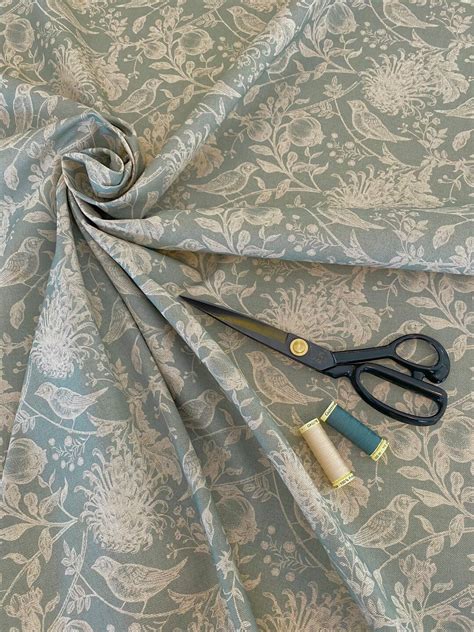 Duck Egg Blue Bird And Floral Fabric Curtain Fabric Fabric By The Metre 136cm Wide Soft