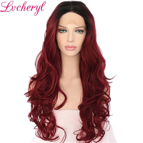 Lvcheryl Hand Tied Ombre Black To Wine Red Heat Resistant Fiber Hair