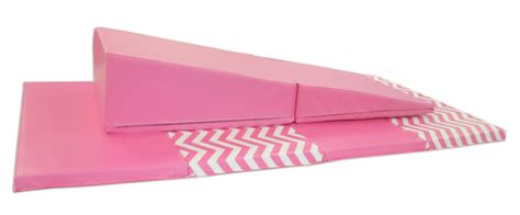 4 X 8 X 2 Pink Chevron Gymnastics Folding Mat And Pink Incline Comb