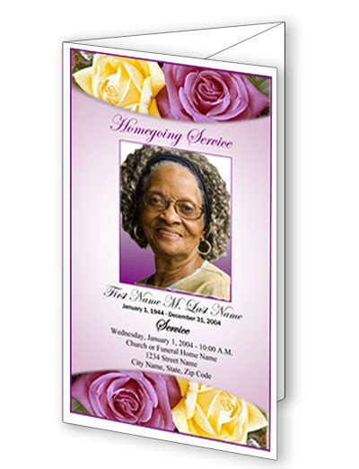 Lovely Purple Rose Trifold Funeral Program Template Elegant Memorials