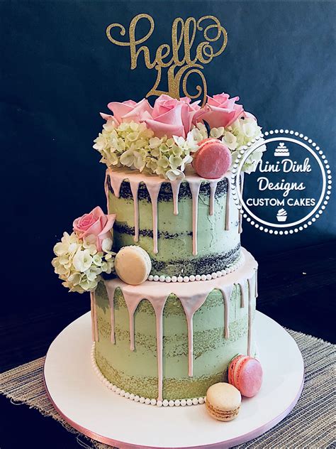 Green Pink Semi Naked Drip Floral Cake