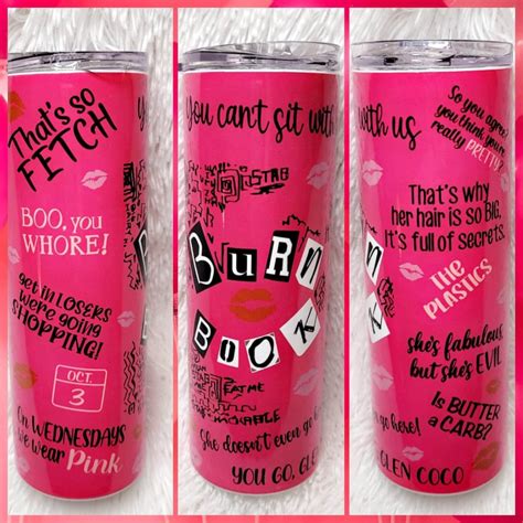 Tumbler Mean Girls 20 Oz Skinny Tumbler Pink Includes Lid