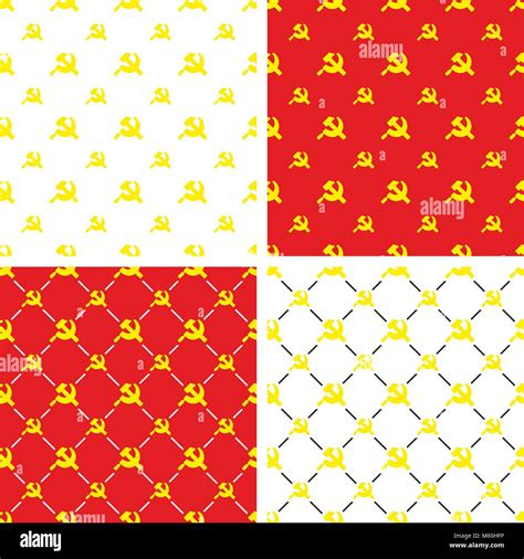 Russian Hammer Sickle Or Communist Symbol Seamless Pattern Set Stock