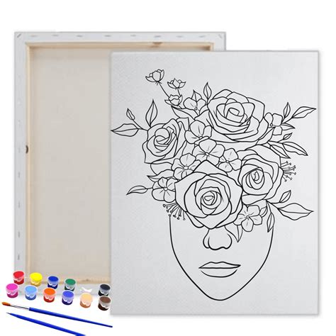 Pre Drawn Canvas Flower Lady Paint Kit Adult And Teen Sip And Paint Party Favor Diy Date Night