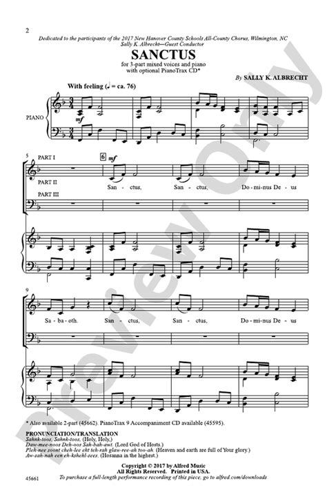 Sanctus 3 Part Mixed Choral Octavo Sally K Albrecht Digital Sheet