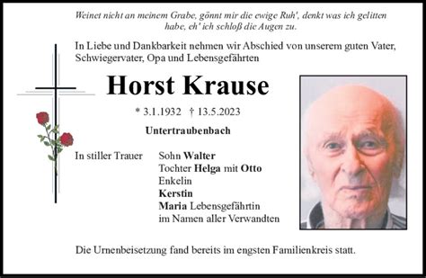 Traueranzeigen Von Horst Krause Mittelbayerische Trauer