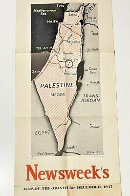 RARE PALESTINE ISRAEL War Map 1947 UN Partition Jewish State Jerusalem ...