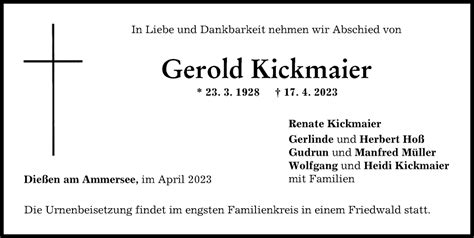 Traueranzeigen Von Gerold Kickmaier Augsburger Allgemeine Zeitung