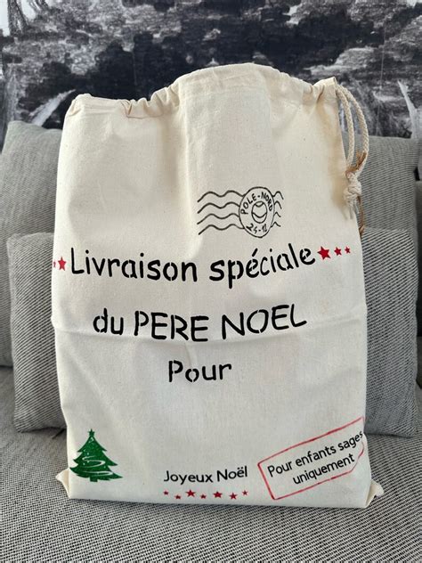 Grand Sac à cadeaux de Noël personnalisable prenom en coton décoration