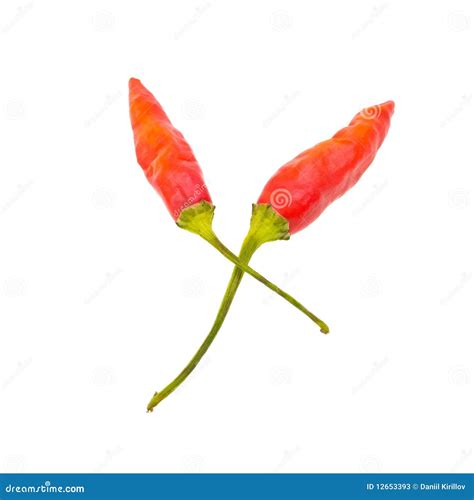 Close Up Two Red Wild Hot Paprika On White Stock Image Image Of Color