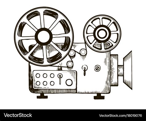 Old film projector engraving Royalty Free Vector Image