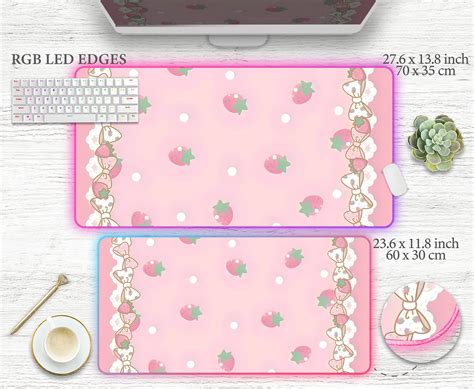 Strawberry Milk Pattern Deskmat Cute Kawaii Mousepad Anime Aesthetics