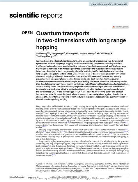 PDF Quantum Transports In Two Dimensions With Long Range Hopping