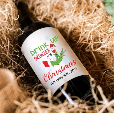 Grinches Wine Label Christmas Grinch Xmas Wine Custom Wine Labels Funny Wine Sticker Holiday