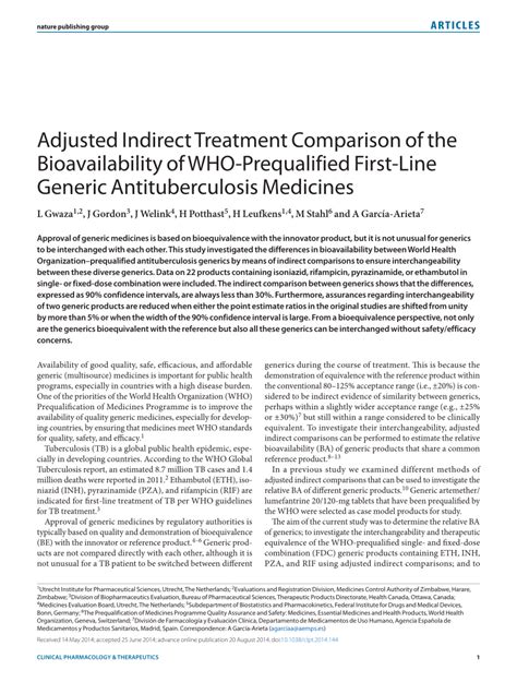 PDF Adjusted Indirect Treatment Comparison Of The Bioavailability Of