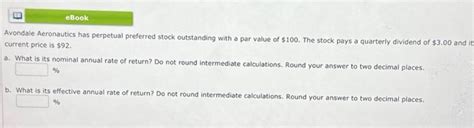 Solved Avondale Aeronautics Has Perpetual Preferred Stock Chegg