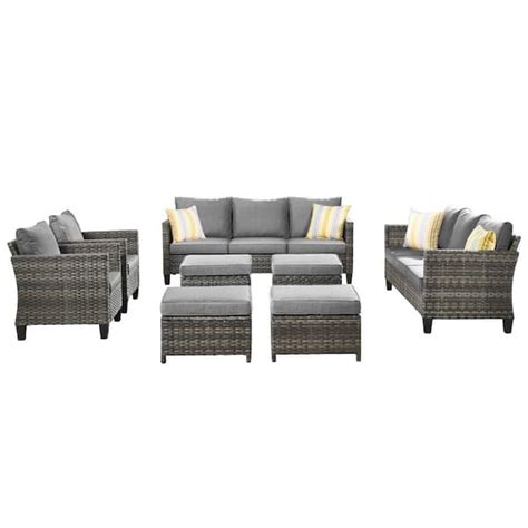 OVIOS New Vultros Gray 8 Piece Wicker Outdoor Patio Conversation