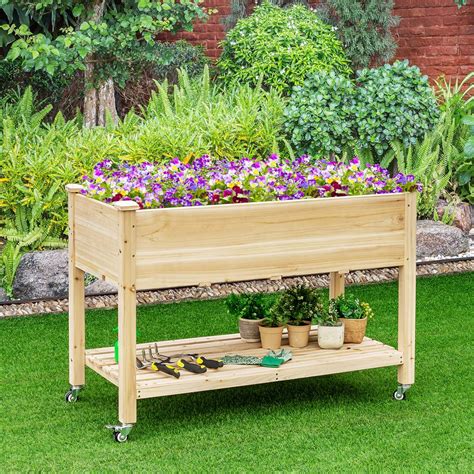 Buy Giantex Raised Garden Bed On Wheels Wood Planter Box With Legs