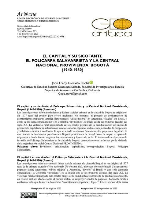 Pdf El Capital Y Su Sicofante El Policarpa Salavarrieta Y La Central