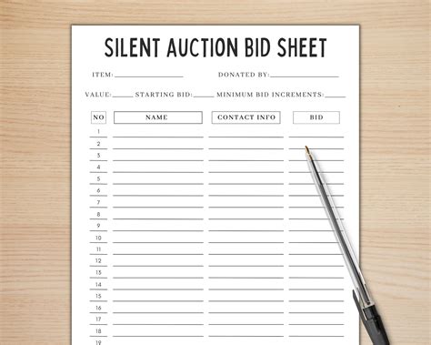 Silent Auction Bid Sheets Etsy Artofit