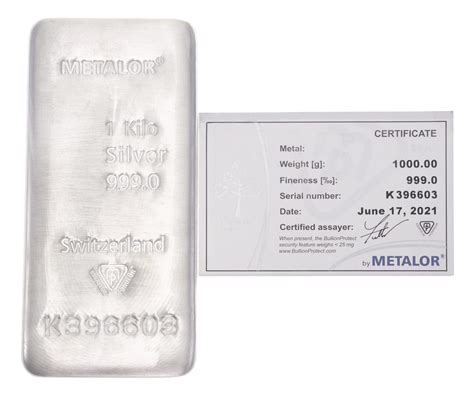 Metalor 1kg 999 Silver Bar Lois Bullion