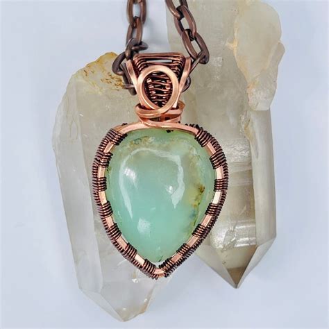 Chrysoprase Copper Minimalist Pendant Handmade Wire Wrap Boho Necklace