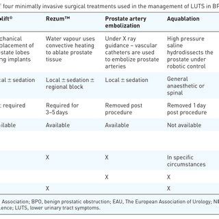 Comparisons Of Four Minimally Invasive Surgical Treatments Used In The