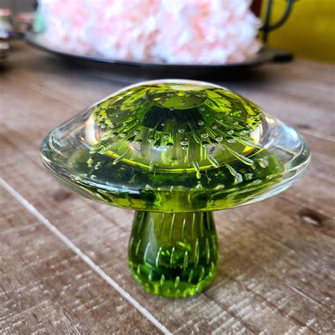 Mid Century Viking Glass Mushroom Art Glass Controlled Bubble Avocado