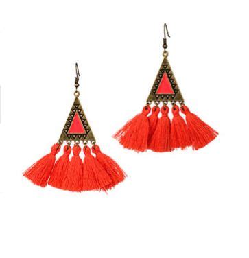 BOUCLES D OREILLES POMPON TRIANGLE ÉMAUX ORANGE Chabada Bijoux Broom